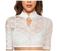 Dirndl Bluse Damen Weiss - Dirndlbluse Damen Spitze- Trachtenbluse Damen Schwarze Langarm Hoch Geschnitten Elegante Dirndlblusen Trachten Blusen für Oktoberfest Outfit Traditionelle Kleidung