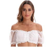 Dirndl Bluse Schulterfrei, Dirndlbluse Damen Spitze Kurzarm Bandeau Trachtenbluse Weiß Sexy Off Shoulder Tracht Bayrische Dirndlblusen Elegant Trachtenblusen für Oktoberfest Outfits Trachten Blusen