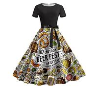 Dirndl Damen Dirndlkleid Damen-Oktoberfest-Vintage-Cocktailkleid, kurzärmelig, Knielang, Vintage-A-Linie, Horn-Swing, formeller Ball-Partykleid-Rock Kleider Festlich Damen Hochzeit (White, M)