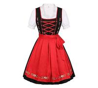 Dirndl Damen Hochgeschlossen Trachtenkleid Midi Dirndlkleid Schwarz Trachten Kleid Rot Schürze Dirndel Trachtenmode Dirndelkleider Dirndl & Dirndl-Sets für Frauen Mädchen Oktoberfest