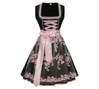Dirndl Damen Midi-Dirndl für Damen Schwarz 2 Teilig Inkl. Ärmellos Dirndlkleid-Dirndlschürzen mit Spitze Stickerei Trachtenkleid Modern Dirndl-Komplettsets Oktoberfest Outfit Dirndelkleider Set
