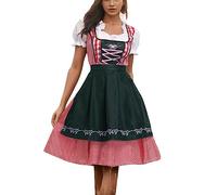 Dirndl Damen Midi, Große Größen Rosa Trachtenkleid Damen mit Blau Schürzen Dirndlkleid Damen Bayerisches Kleid Trachtenmode Trachtenrock Dirndlkleider Trachtenkleider Oktoberfest Outfits