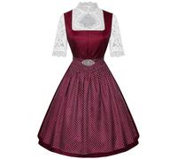 Dirndl Damen Midi Set 3 Teilig, Oktoberfest Damen Outfit mit Trachtenkleid, Schürze und Bluse, Dirndl Grosse Grössen, Kleid Hochzeitsgast, Moderne Trachtenmode, Trachtenrock, in Blau, Grün, Rot