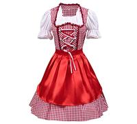 Dirndl Damen Midi - Trachtenkleid 2 Teilig Dirndlkleid Trachten Kleid + Dirndlbluse Rot Kariert Dirndel Trachtenmode Dirndelkleider Dirndl & Dirndl-Sets für Frauen Mädchen Oktoberfest