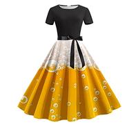 Dirndl Damen midi Trachtenkleid Trachtenmode Dirndlkleid Rockabilly Kleider Damen 50er Jahre Vintage Kurzarm V-Ausschnitt Swing Coctailkleid Hochzeit Festlich Knielang Kleid Dirndl Kleidung