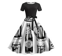 Dirndl Damen midi Trachtenkleid Trachtenmode Dirndlkleid Rockabilly Kleider Damen 50er Jahre Vintage Kurzarm V-Ausschnitt Swing Coctailkleid Hochzeit Festlich Knielang Kleid Dirndl Kleidung