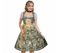 Dirndl Damen Midi Trachtenkleid Trachtenmode Kleid Oktoberfest Outfit mit Spitzenschürze Dirndl Grün Spitze Dirndlkleid Dirndl für Damen Lang Bayrische Bierfest Trachten Dirndl Kleid Midikleid