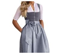 Dirndl Damen Midi Trachtenkleid Trachtenmode Trachtenrock Einfarbig Kleid 2 teilig Oktoberfest Outfit mit Dirndlschürzen Grau M