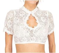 Dirndl Damen Oktoberfest Spitze Dirndlbluse Hochgeschlossen Einfarbig Trachtenbluse Bavarian Kostüm Weiß Trachtenmode Karneval V-Ausschnitt Kurzarm Trachtenblusen Traditionelle Bekleidung