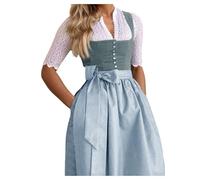 Dirndl Damen Trachtenkleid Midi mit Schürze Trachtenmode für Oktoberfest Dirndlkleid (01 Grau, L)