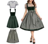 Dirndl Kleid Mit Schürze Bavarian Oktoberfest Outfit 2-Teilig Midi Dirndlkleid Trachtenkleid Dirndlschürze, Dirndl Kleidung Elegantes Trachtenmode Kleid Schlicht Tracht Dirndlkleid Schürze Kleid