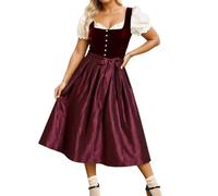 Dirndl Lang mit Knöpfen, Oktoberfest Damen Outfit Dirndl Set 2 Teilig Inkl. Kleid Damen Elegant Festlich a Linie und Dirndlschürzen. Trachtenkleid Modern Dirndl-Komplettsets Dirndlkleid für Bierfest