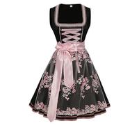 Dirndl Midi-Dirndl für Damen Schwarz Oktoberfest Outfit Damen Set Zweiteiler Elegant Festlich Inkl Ärmellos Dirndlkleid-Dirndlschürzen mit Spitze Stickerei Trachtenkleid Modern Dirndl-Komplettsets