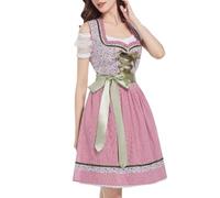 Dirndl Midi, Oktoberfest Damen Outfit Dirndl 3 Teilig Inkl. Trägerkleid Knielang, Dirndlbluse Spitze und Dirndl Schürze. Trachtenkleid Damenmode Dirndlkleid Komplett für Bierfest Cosplay Party