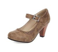 Dirndl Schuhe, Trachtenschuhe Damen Trachten Dirndl Schuhe Elegant Hochzeitsschuhe Pumps Mary Jane Shoes High Heels Absatzschuhe Slingback Tanzschuhe Riemchenpumps, Khaki, 38.00