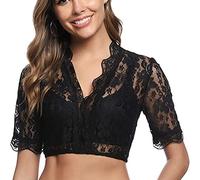 Dirndlbluse Damen Spitze - Dirndl Bluse Elegant Trachtenbluse Weiß Schwarz Halbarm V-Ausschnitt Trachten Oberteil Trachtenblusen Spitzenbluse Crop Tracht Blusen für Oktoberfest Outfit
