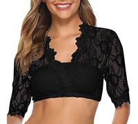 Dirndlbluse Damen Spitze - Dirndl Bluse Weiß Trachtenbluse Schwarz Halbarm Trachten Oberteil V-Ausschnitt Elegant Spitzenbluse Basic Crop Top Tracht Blusen für Oktoberfest Outfit Kostüm