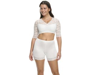 Dirndlbluse SUSA "Wiesn-Zauber", Damen, Gr. 38, weiß, Spitze, Obermaterial: 89% Polyamid, 11% Elasthan, bestickt, unifarben, eng bauchfrei, V-Ausschnitt, Ärmel ohne Ärmelschlitz Spitze, Blusen Dirndlb