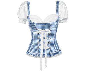 Dirndline Trachtenmieder 70032 mit integriertem Push-Up - sexy Trachtenmod, Blau/Weiß, L