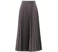 Dirndlparty Damen Rock Grau - Langer Boho-Skirt mit Elastischem Hohen Bund - Stylisher Faltenrock für Frauen - Flauschiger Plissee-Sommerrock für Strand & Urlaub - Größe 40