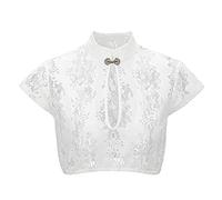 Dirndlparty Dirndl Bluse Damen Hochgeschlossen Kurzarm Dirndlbluse Weiß | Dirndl Bluse Damen Flügelärmel Trachtenbluse Damen Elegante Sexy Spitzenbluse für Bavarian Oktoberfest,Größe 34-44