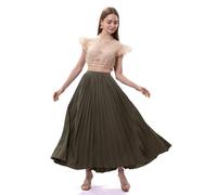 Dirndlparty Langer Rock Damen Grün - Schicker Boho-Stil mit Hohem Taillenbund - Weicher Faltenrock für Sommer & Urlaub - Flauschiger Plissee-Strandrock - Damen-Skirt Größe 38
