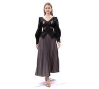 Dirndlparty Midi Rock Damen Grau - Eleganter Langer Boho-Rock mit Hoher Taille - Modischer Faltenrock für Damen - Weicher Plissee-Sommerrock für Freizeit & Abend -Skirt Größe 42