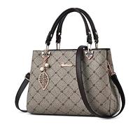 DIRRONA Damen Handtasche Mode Schultertasche Casual Umhängetasche PU Leder Tasche Shopper Party Top Tragetasche Eleganter Druck Frauen Henkeltaschen Grau A