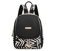DIRRONA Damen Rucksack Klein - Leichter wasserdichter Nylon-Brusttasche Damen Anti Diebstahl, 3-in-1 Umhängetasche und Rucksack für Alltag, Reisen und Freizeit Schwarz Weiß Geometrisch
