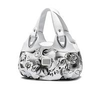 DIRRONA Elegant Damen Handtasche Schultertasche Groß Kapazität Tragetasche Leicht Reise Taschen Wasserdicht PU Leder Frauen Umhängetasche Blumentasche Grau B