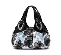 DIRRONA Elegant Damen Handtasche Schultertasche Groß Kapazität Tragetasche Leicht Reise Taschen Wasserdicht PU Leder Frauen Umhängetasche Blumentasche Schwarz A