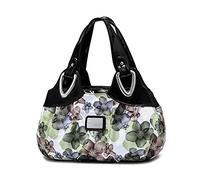 DIRRONA Elegant Damen Handtasche Schultertasche Groß Kapazität Tragetasche Leicht Reise Taschen Wasserdicht PU Leder Frauen Umhängetasche Blumentasche Schwarz + Grün A