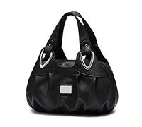 DIRRONA Elegant Damen Handtasche Schultertasche Groß Kapazität Tragetasche Leicht Reise Taschen Wasserdicht PU Leder Frauen Umhängetasche Blumentasche Schwarz B