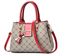 DIRRONA Handtasche klassisch Elegant Schultertasche Lässig Tote Bag PU Leder Grosse Kapazität Crossbody Tasche Modedruck Damen Handtasche Rot B
