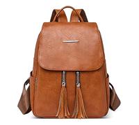 DIRRONA Mode Elegant Damen Rucksack Lässig Travel Frauen Umhängetasche Arbeit Einkaufen Cityrucksack Mittel PU Leder Schule Schulrucksack Weicher Urlaubsrucksack Quastendekoration Braun