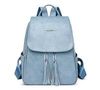 DIRRONA Mode Elegant Damen Rucksack Lässig Travel Frauen Umhängetasche Arbeit Einkaufen Cityrucksack Mittel PU Leder Schule Schulrucksack Weicher Urlaubsrucksack Quastendekoration Blau