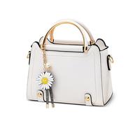 DIRRONA Mode Niedlich Damen Handtasche Elegant Handtaschen Pu Leder Wasserdicht Klein Schultertasche Lässig Reisen Arbeiten Party Dating Umhängetasche Gänseblümchen Anhänger Weiß
