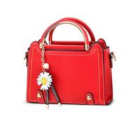 DIRRONA Mode Niedlich Damen Handtasche Elegant Handtaschen Pu Leder Wasserdicht Klein Schultertasche Lässig Reisen Arbeiten Party Dating Umhängetasche Gänseblümchen Anhänger Rot