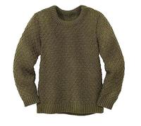 Disana Aran-Pullover Kinder - 100% Bio-Merino - atmungsaktiv & kuschelig warm - Unisex Gr. 86-140 - nachhaltig & fair - ideal für kalte Tage Dank fluffigem Strick - Made in Germany | Oliv Gr. 86-92