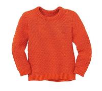 Disana Aran-Pullover Kinder - 100% Bio-Merino - atmungsaktiv & kuschelig warm - Unisex Gr. 86-140 - nachhaltig & fair - ideal für kalte Tage Dank fluffigem Strick - Made in Germany | Orange Gr. 86-92