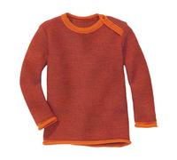 Disana Melange-Pullover, 100% Bio-Merinowolle GOTS, IVN Best | mit Knopfverschluss am Kragen | Baby Kleinkind Kind Unisex | Made in Germany | Orange-Cassis Gr. 62-68