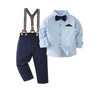 DISAUR Babyanzug für Jungen, Hochzeitsschleife, Gentleman-Kostüm, Kleid mit Baskenmütze + Trägerhose + Weste + Fliege, langärmelig, 3 bis 24 Monate, Grau, Blau 1, 5-6 Years