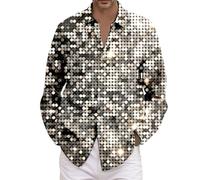 Disco Hemd Herren 70er Outfit Glitzer Hemden Langarm Glänzende Business Shirt Freizeithemden Party Karneval Kustüm Discokugel Nachtklub Musikfestival Pailletten Silvester Glitzerhemd Golden Rot 4xl Xl