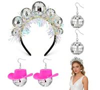 Discokugel Haarreif, Haarreif Discokugel Silber Discokugel Ohrringe Discokugel Kopfschmuck mit Ohrringe Haarreifen Fasching Damen, Disco Accessoires für Disco Party Kostümzubehör Fasching Karneval