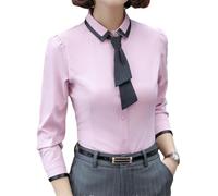 Disimlarl Damen Camisas Shirt formelle Patchwork Krawatte Langarm Slim Bluse Büro Arbeit Wear Tops, Pnnrk mit schwarzer Krawatte, Large