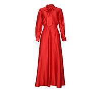 Disimlarl Elegante Pendler-Fliege im Retro-Stil, einfarbig, großer Rock, langer Rock, Temperamentkleid, rot, 36