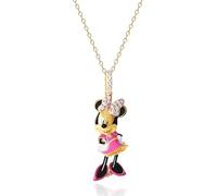 Disney 100 Damen-Halskette 3D Minnie Mouse 45,7 cm, 24 Karat vergoldet und DMQ CZ Sterlingsilber D100 Halskette, offizielle Lizenz