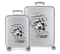 Disney 100 Mickey Steamboad Kofferset Grau 55/70 cm Starres ABS Integriertes TSA-Schloss 119L 6 kg 4 Doppelrollen Handgepäck