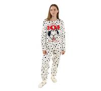 Disney 101 Dalmatiner Damen-Pyjama-Set, weiß, langärmlig und langbeinig | Kuschelige Fleece-Nachtwäsche mit Pünktchenmuster Perfekt zum Schlafen Klassisches Filmmotiv