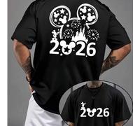 Disney, 2026 New Year Mickey Mouse print men's fashion T-shirt, summer sports and casual versatile short-sleeved shirt, simple pullover crew neck shor